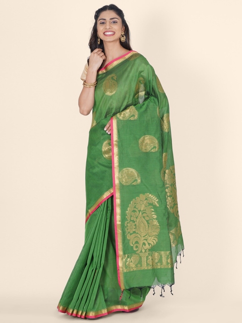 

Bangalore Silk Emporium Green & Gold-Toned Paisley Zari Art Silk Kanjeevaram Saree