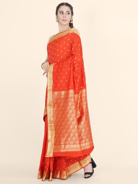 

Bangalore Silk Emporium Red & Gold-Toned Woven Design Zari Silk Blend Kanjeevaram Saree