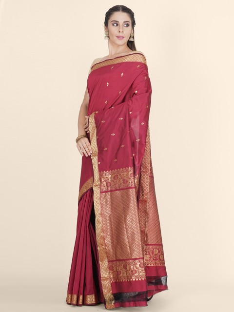 

Bangalore Silk Emporium Maroon & Gold-Toned Woven Design Zari Silk Blend Kanjeevaram Saree
