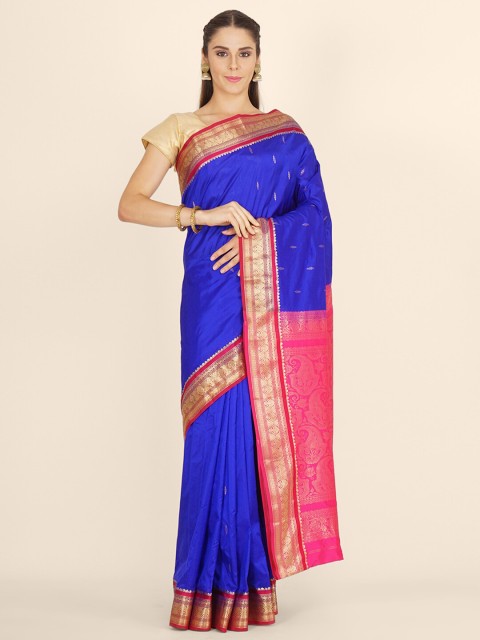 

Bangalore Silk Emporium Blue & Pink Woven Design Zari Pure Silk Kanjeevaram Saree