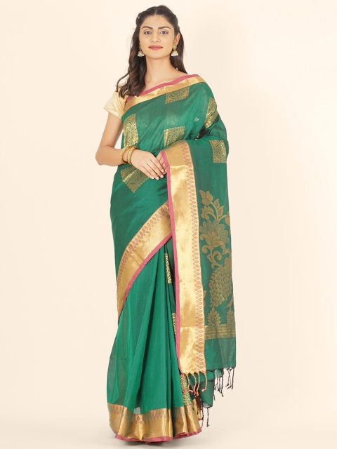 

Bangalore Silk Emporium Green & Gold-Toned Woven Design Zari Art Silk Kanjeevaram Saree