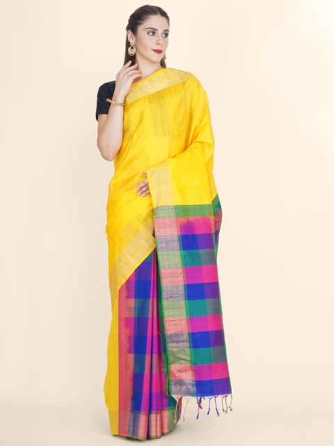 

Bangalore Silk Emporium Yellow & Blue Woven Design Zari Art Silk Kanjeevaram Saree