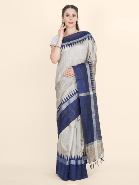 

Bangalore Silk Emporium Grey & Blue Art Silk Kanjeevaram Saree