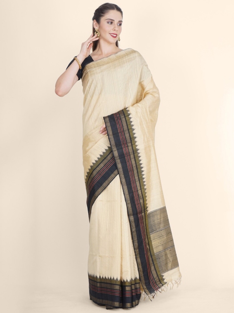 

Bangalore Silk Emporium Beige & Black Woven Design Art Silk Kanjeevaram Saree