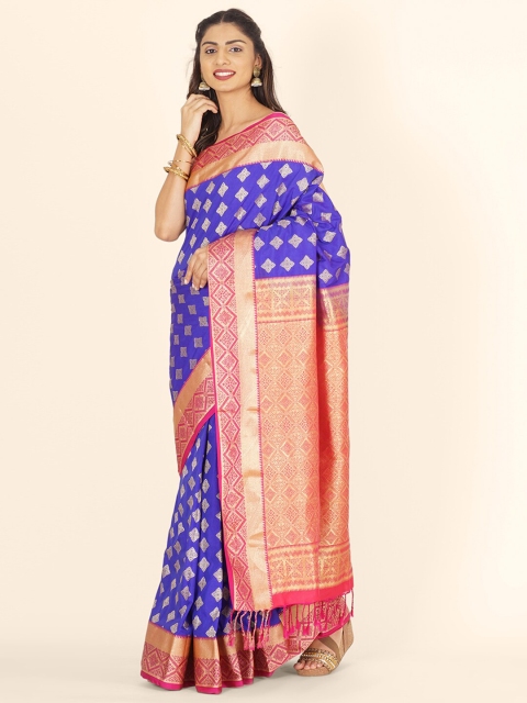 

Bangalore Silk Emporium Blue & Magenta Woven Design Zari Art Silk Kanjeevaram Saree
