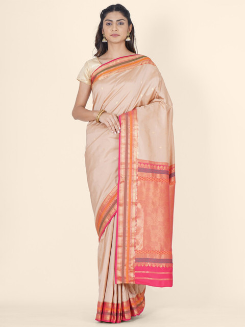

Bangalore Silk Emporium Beige Zari Silk Blend Kanjeevaram Saree