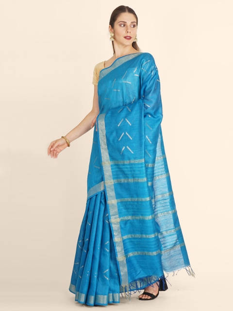 

Bangalore Silk Emporium Blue Zari Linen Blend Kanjeevaram Saree
