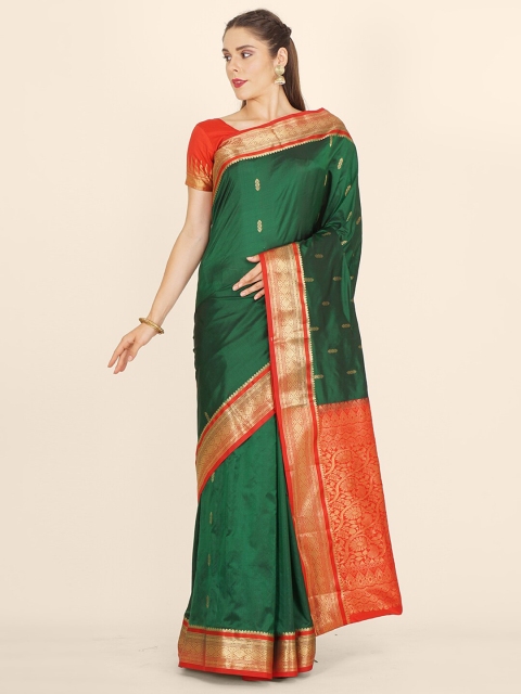 

Bangalore Silk Emporium Green & Pink Woven Design Zari Pure Silk Kanjeevaram Saree