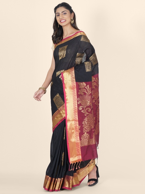

Bangalore Silk Emporium Black & Purple Woven Design Zari Art Silk Kanjeevaram Saree