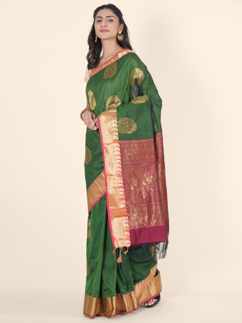 

Bangalore Silk Emporium Green & Pink Paisley Zari Art Silk Kanjeevaram Saree