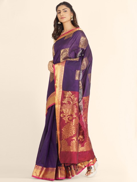 

Bangalore Silk Emporium Purple & Pink Woven Design Zari Art Silk Kanjeevaram Saree
