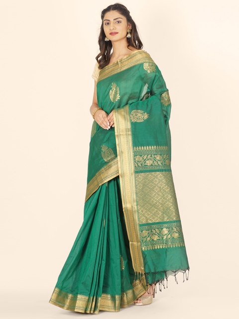 

Bangalore Silk Emporium Green & Gold-Toned Woven Design Zari Art Silk Kanjeevaram Saree