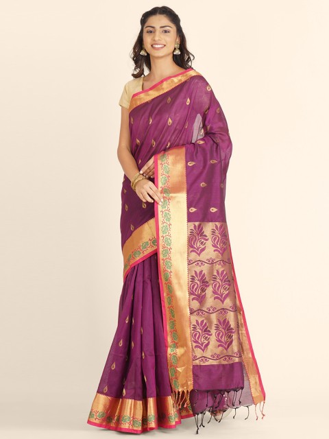 

Bangalore Silk Emporium Purple Woven Design Zari Art Silk Kanjeevaram Saree