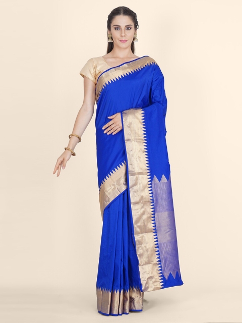 

Bangalore Silk Emporium Blue Woven Design Zari Silk Blend Kanjeevaram Saree