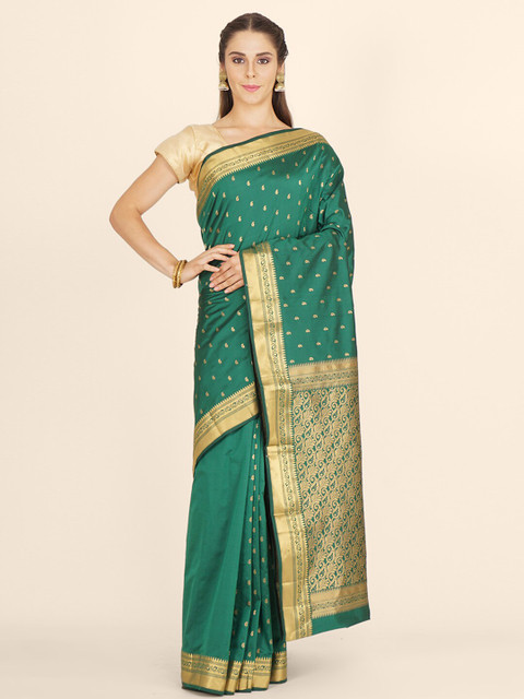 

Bangalore Silk Emporium Green Woven Design Zari Silk Blend Kanjeevaram Saree