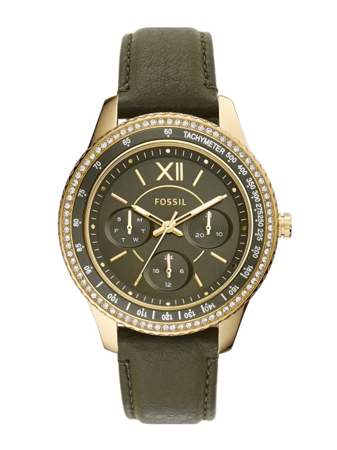 

Fossil Women Green Embellished Dial & Green Leather Straps Analogue Watch ES5124