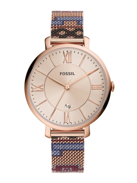 

Fossil Rose Gold-Toned Dial & Rose Gold-Plated Bracelet Style Straps Analogue Watch ES5125