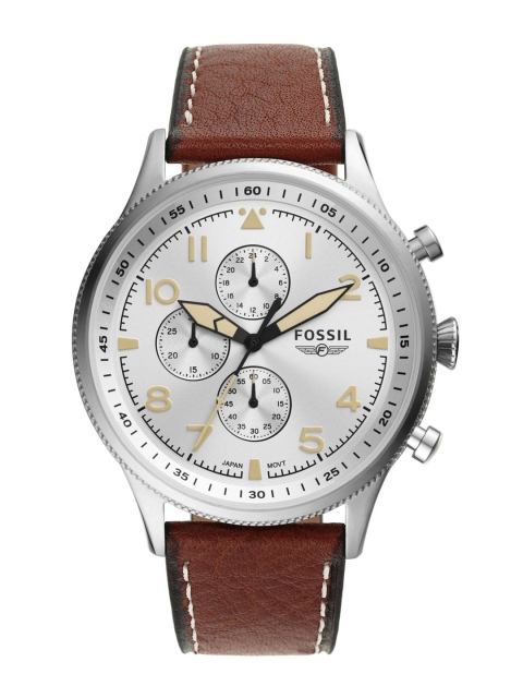 

Fossil Men Silver-Toned Dial & Brown Leather Straps Analogue Watch FS5809