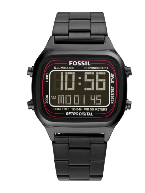 

Fossil Men Black Patterned Dial & Stainless Steel Straps Digital Automatic Watch FS5845