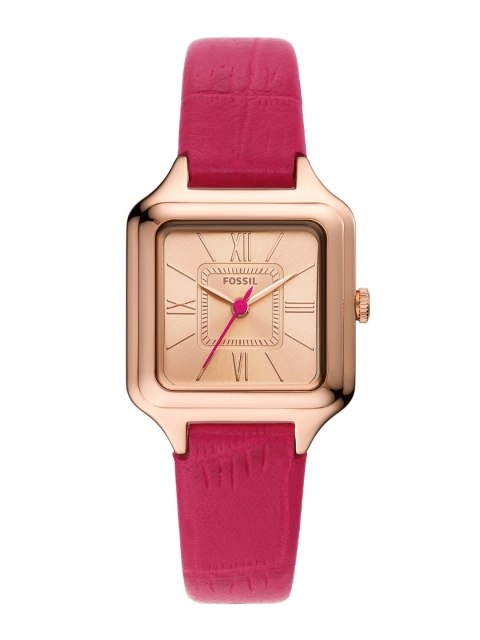 

Fossil Women Rose Gold-Toned Dial & Pink Leather Textured Straps Analogue Watch ES5085