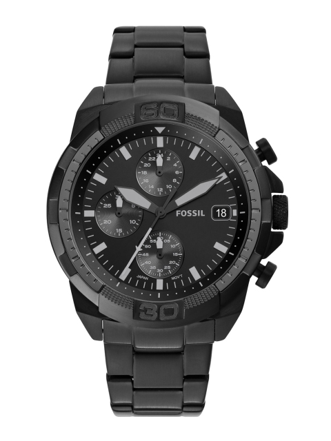

Fossil Men Black Patterned Dial & Black Stainless Steel Textured Straps Analogue Watch FS5853