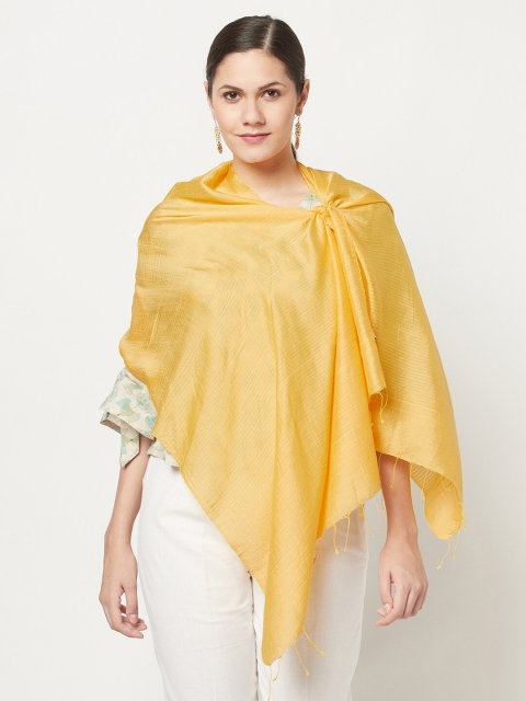 

Fabindia Women Yellow Striped Silk Stole