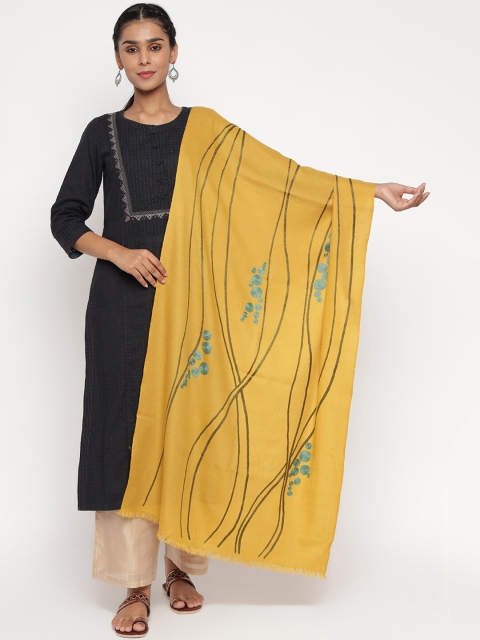 

Fabindia Women Mustard Embroidered Stole