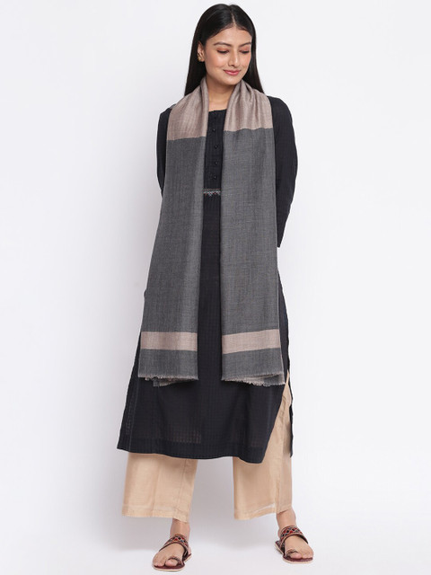 

Fabindia Women Beige & Grey Solid Silk Stole