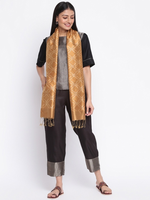 

Fabindia Women Beige & White Ikat Printed Silk Stole