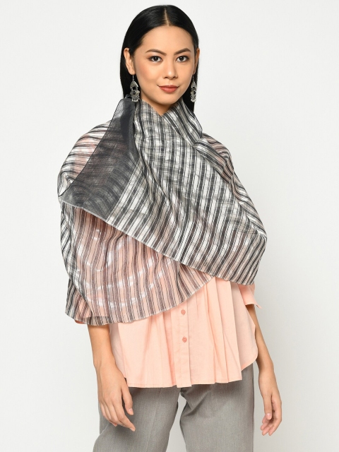 

Fabindia Women Grey & Black Striped Stole