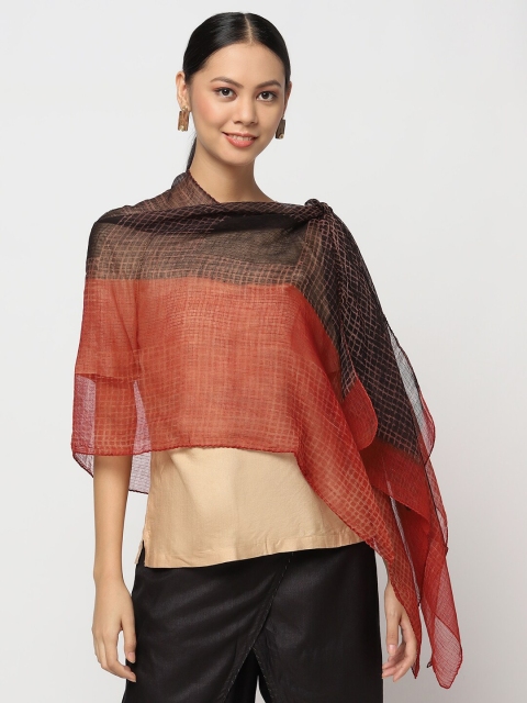 

Fabindia Women Silk Black & Rust Woven Design Stole