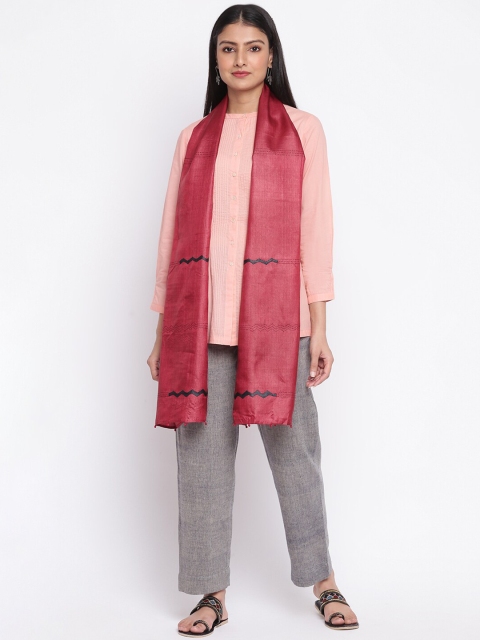 

Fabindia Women Maroon & Black Embroidered Stole