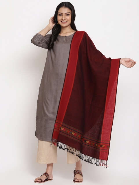 

Fabindia Women Maroon Printed Woolen Stole