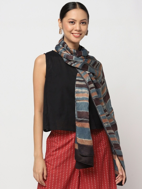 

Fabindia Women Silk Blue & Brown Printed Stole
