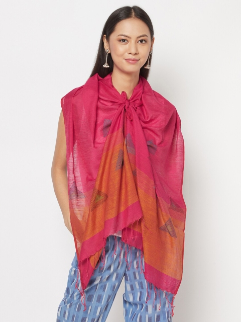 

Fabindia Women Magenta & Orange Jamdani Embroidered Silk Stole