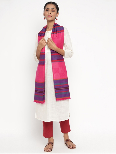 

Fabindia Women Fuchsia & Purple Striped Wool Stole