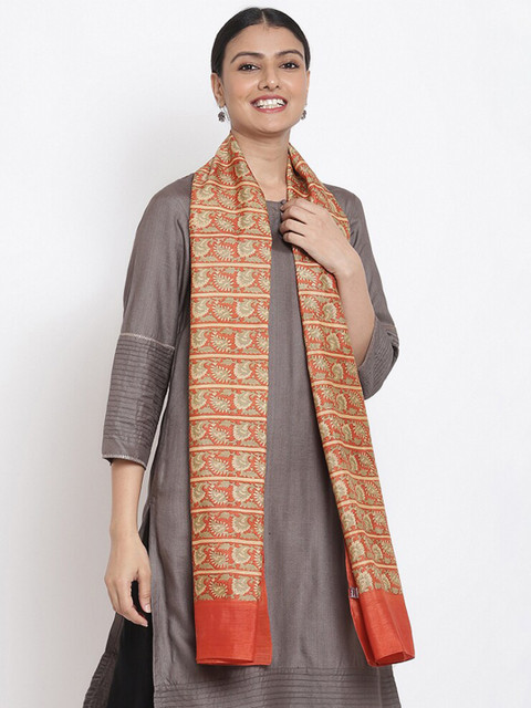 

Fabindia Women Orange & Green Printed Stole