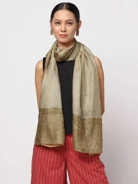 

Fabindia Women Off White & Gold-Coloured Printed Tussar Silk Stole