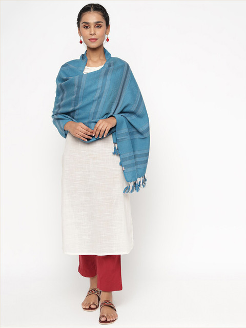 

Fabindia Women Blue Wool Striped Stole