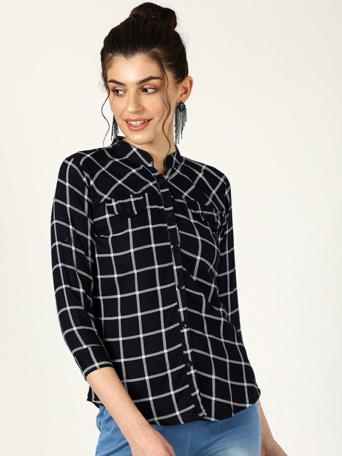 

V2 Value & Variety Women Black Windowpane Checks Opaque Casual Shirt