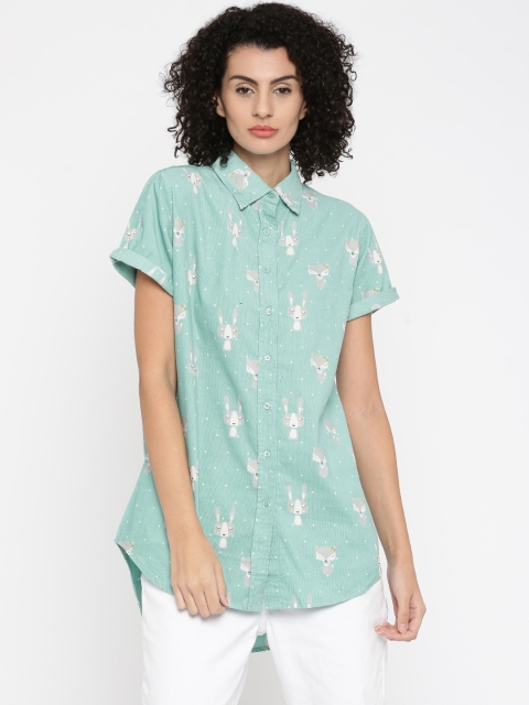 

Silly People Women Turquoise Blue Regular Fit Printed Casual Shirt