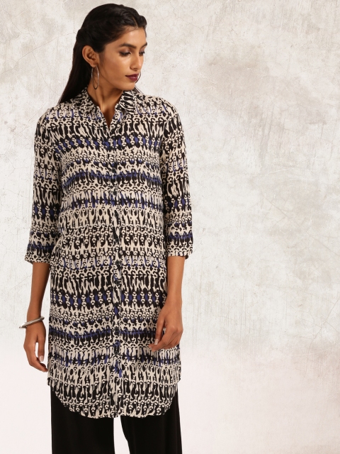 

Anouk Women Black & Off-White Printed Straight Kurta