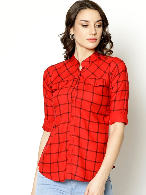 

V2 Value & Variety Women Red Windowpane Checks Opaque Casual Shirt