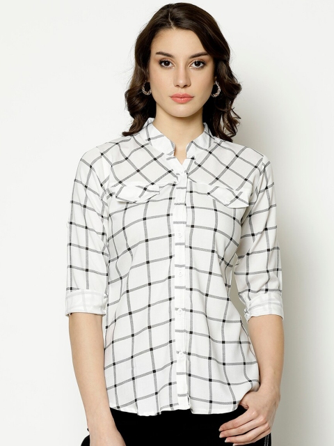 

V2 Value & Variety Women White Windowpane Checks Opaque Casual Shirt