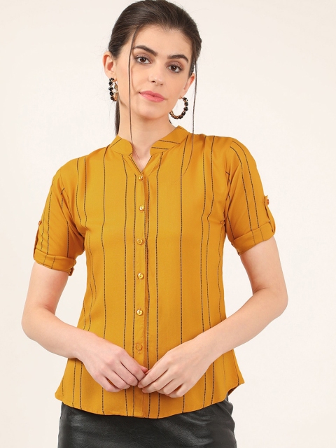 

V2 Value & Variety Women Mustard Opaque Striped Casual Shirt