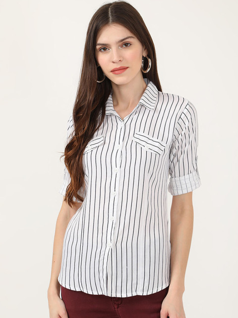 

V2 Value & Variety Women White Opaque Striped Casual Shirt