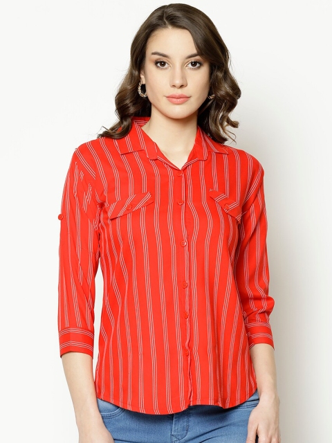 

V2 Value & Variety Women Red Opaque Striped Casual Shirt