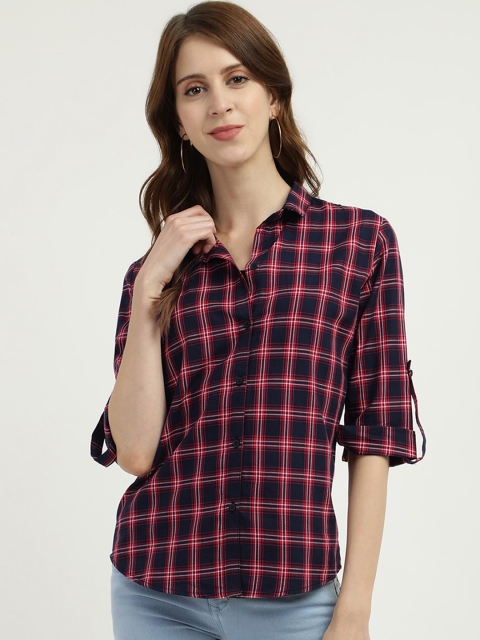 

V2 Value & Variety Women Navy Blue Tartan Checks Opaque Casual Shirt