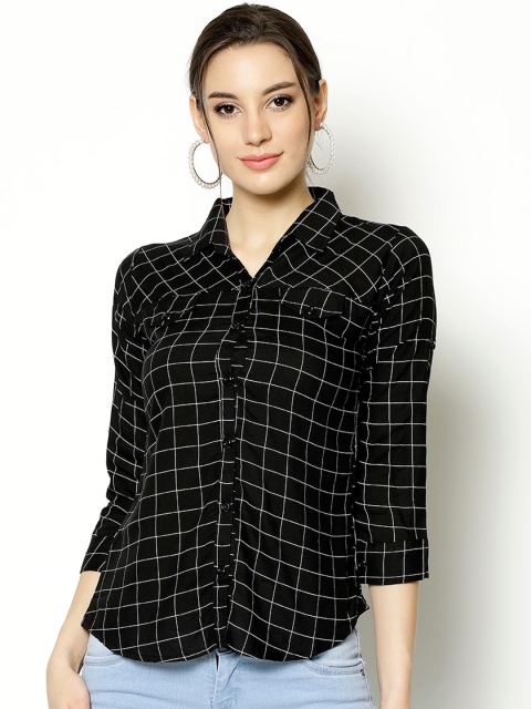 

V2 Value & Variety Women Black Windowpane Checks Opaque Casual Shirt