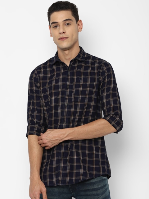 

Allen Solly Sport Men Navy Blue Pure Cotton Checked Casual Shirt